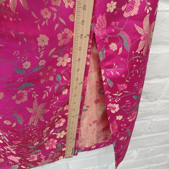 Lulus Strapless Midi Dress M 6 Make a Move Pink Magenta Satin Floral Jacquard - Picture 13 of 15